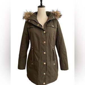 New York & Company winter parka jacket with fur. Size S.